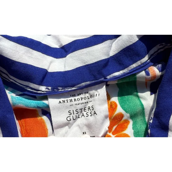 The Art of Anthropologie Sisters Gulassa Floral Striped Button Up Top Blouse A5 - Picture 3 of 3